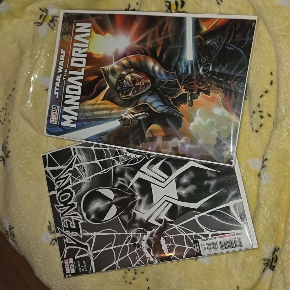 Spiderman Venom and Mandolarian Comic Books